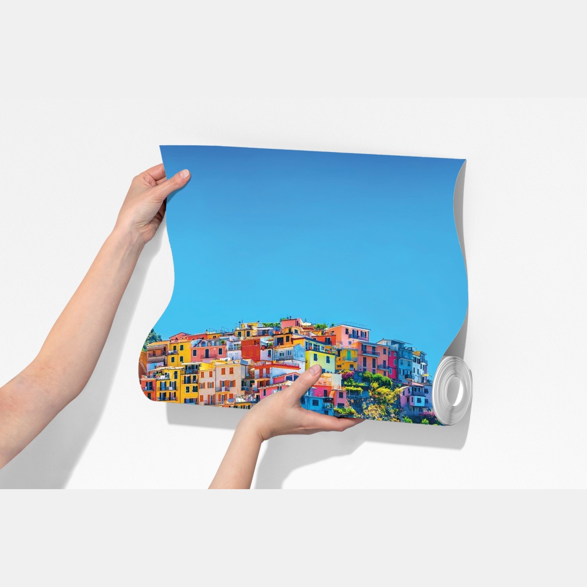 Fototapeta kolorowa nadmorska wioska na klifie – Wallissimo® Fototapeta kolorowa nadmorska wioska na klifie – Wallissimo®