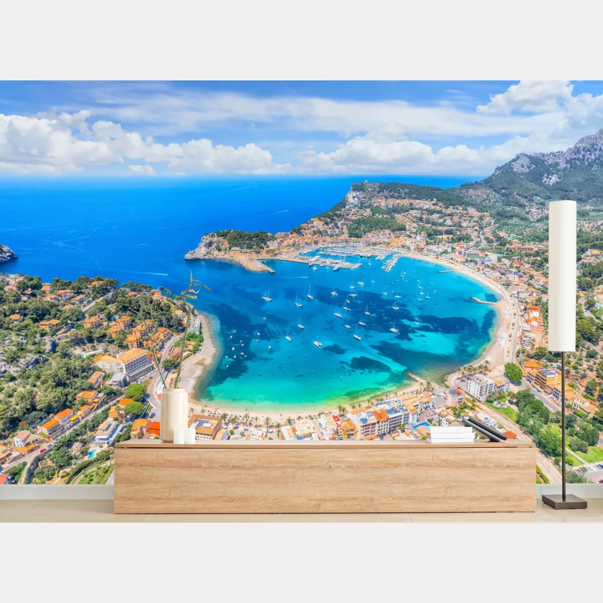 Fototapeta widok z lotu ptaka na zatokę Port de Sóller – Wallissimo® Fototapeta widok z lotu ptaka na zatokę Port de Sóller – Wallissimo®