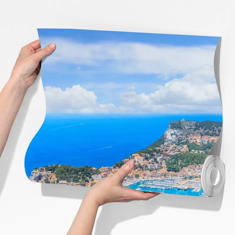 Fototapeta widok z lotu ptaka na zatokę Port de Sóller – Wallissimo® Fototapeta widok z lotu ptaka na zatokę Port de Sóller – Wallissimo®
