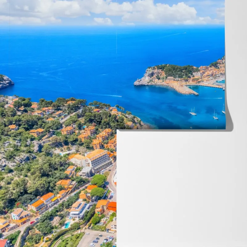 Fototapeta widok z lotu ptaka na zatokę Port de Sóller – Wallissimo® Fototapeta widok z lotu ptaka na zatokę Port de Sóller – Wallissimo®