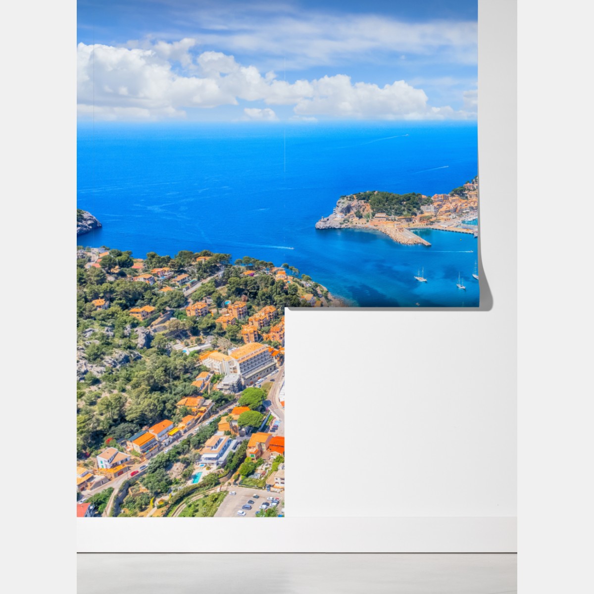 Fototapeta widok z lotu ptaka na zatokę Port de Sóller – Wallissimo® Fototapeta widok z lotu ptaka na zatokę Port de Sóller – Wallissimo®