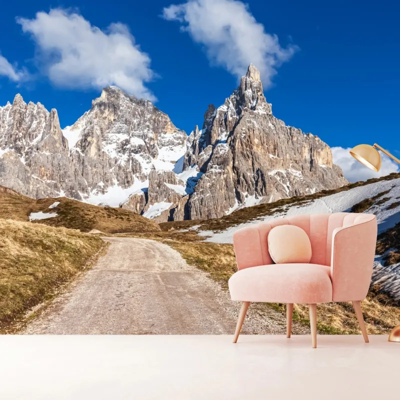 Fototapeta strzeliste szczyty górskie i wijąca się ścieżka – Wallissimo® Fototapeta strzeliste szczyty górskie i wijąca się ścieżka – Wallissimo®