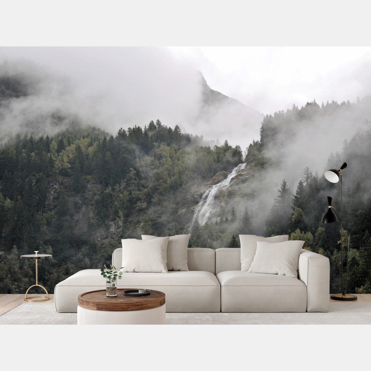 Wall mural misty mountain waterfall