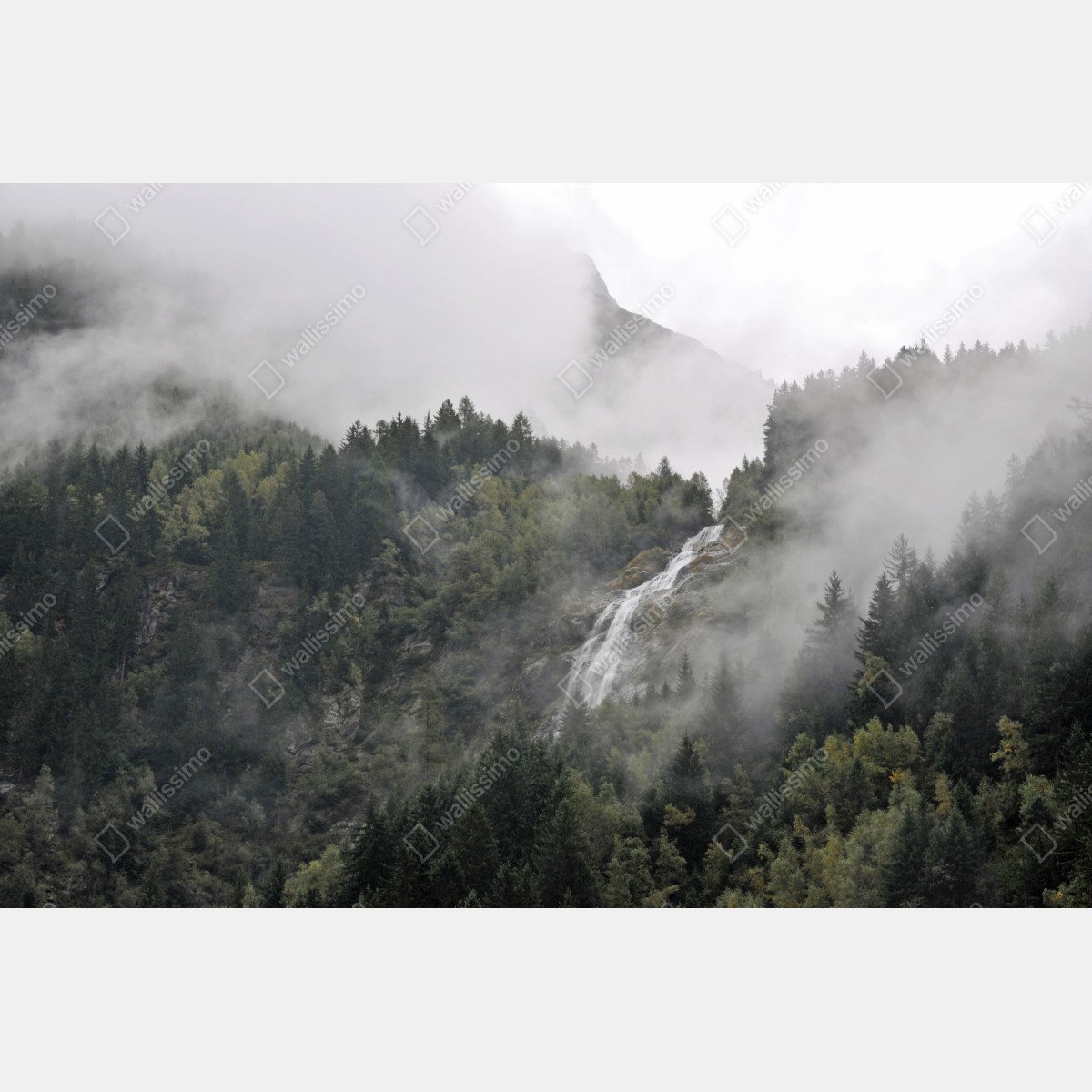 Fototapeta mglisty wodospad w górskim lesie – Wallissimo® Fototapeta mglisty wodospad w górskim lesie – Wallissimo®