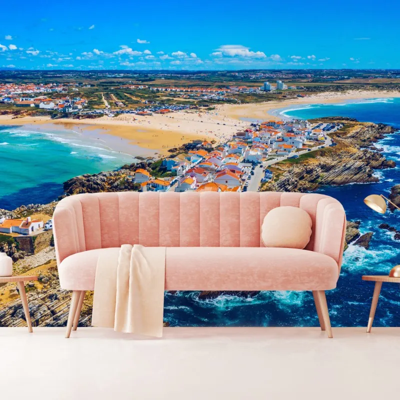 Fototapeta Baleal wyspa i wybrzeże, Portugalia widok z lotu ptaka