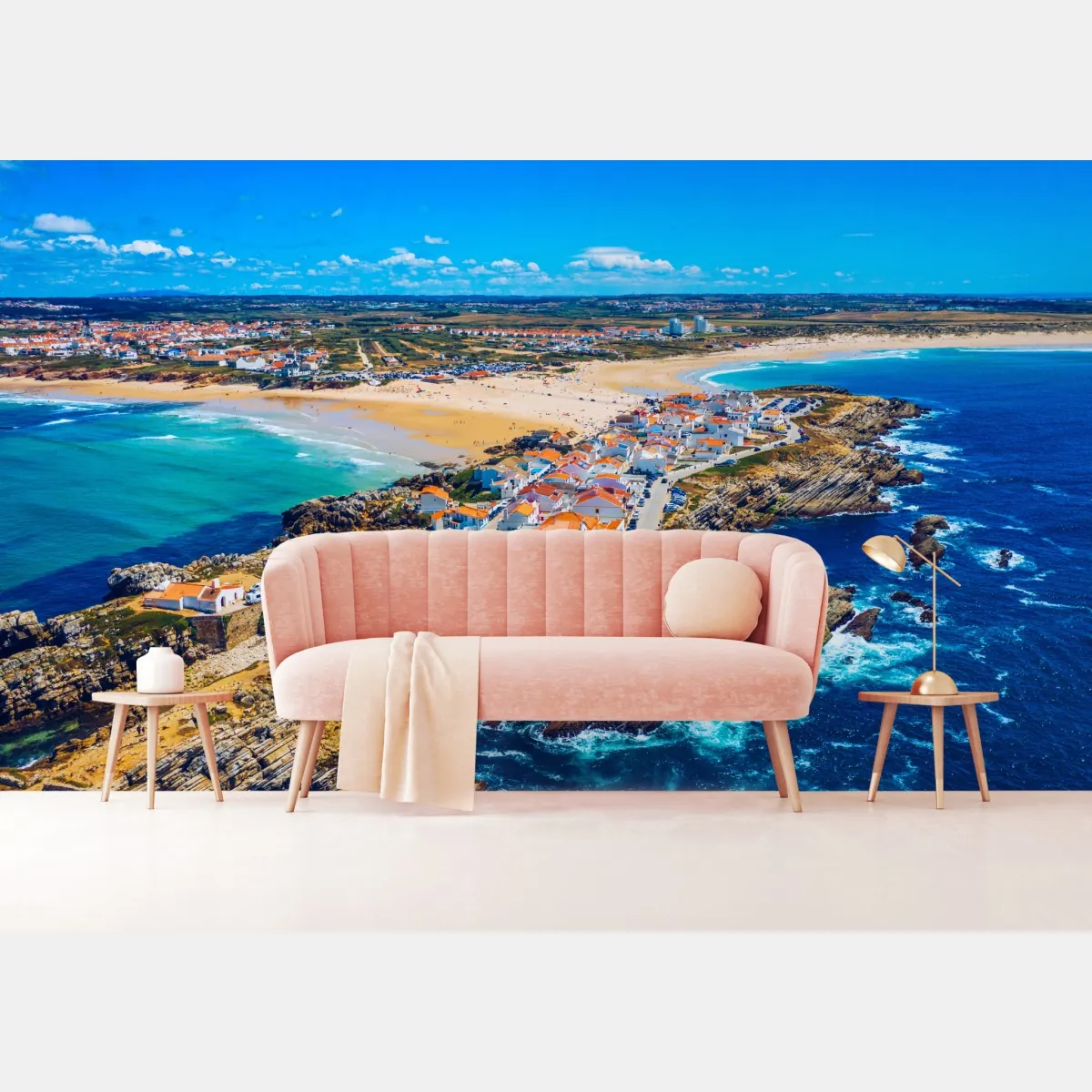 Fototapeta Baleal wyspa i wybrzeże, Portugalia widok z lotu ptaka – Wallissimo® Fototapeta Baleal wyspa i wybrzeże, Portugalia widok z lotu ptaka – Wallissimo®