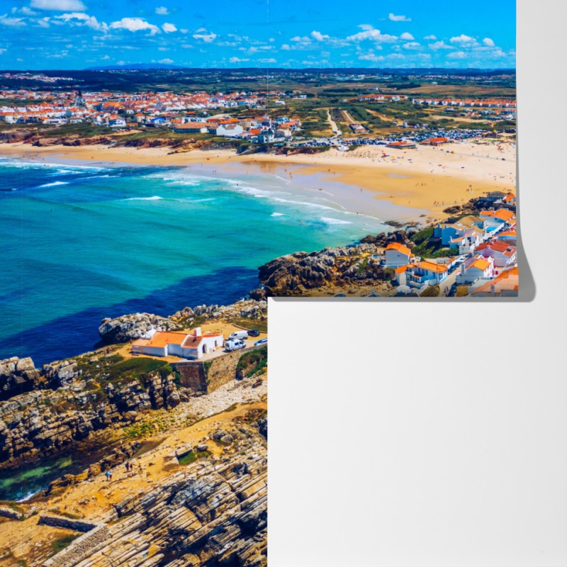 Fototapeta Baleal wyspa i wybrzeże, Portugalia widok z lotu ptaka – Wallissimo® Fototapeta Baleal wyspa i wybrzeże, Portugalia widok z lotu ptaka – Wallissimo®