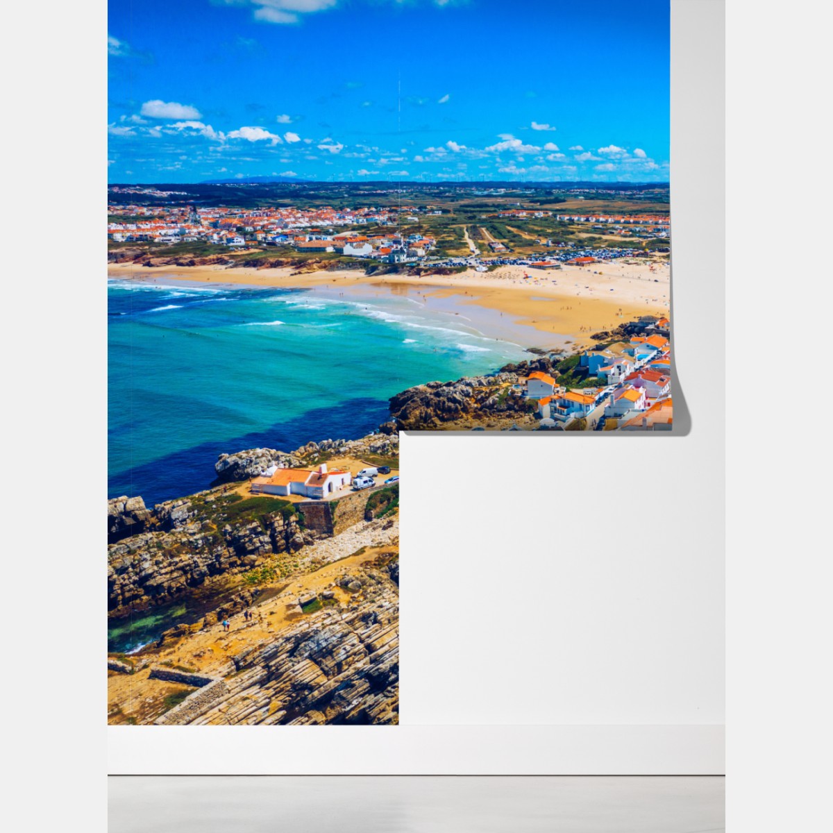 Fototapeta Baleal wyspa i wybrzeże, Portugalia widok z lotu ptaka – Wallissimo® Fototapeta Baleal wyspa i wybrzeże, Portugalia widok z lotu ptaka – Wallissimo®