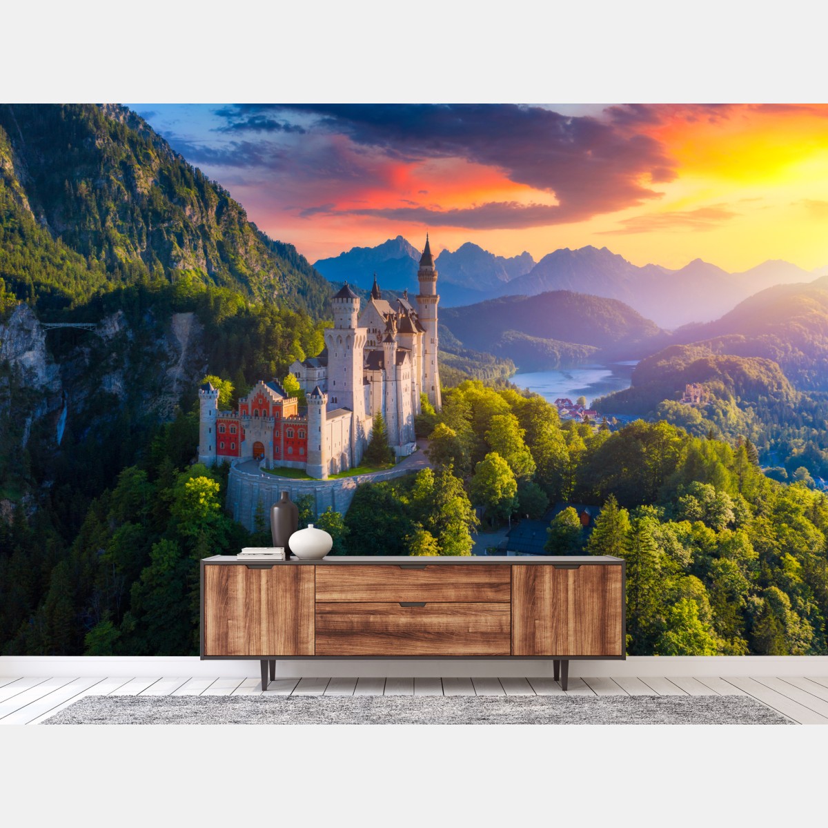 Wall mural Neuschwanstein castle at sunset
