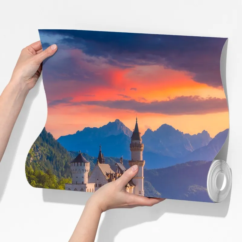 Fototapeta zamek Neuschwanstein o zachodzie słońca – Wallissimo® Fototapeta zamek Neuschwanstein o zachodzie słońca – Wallissimo®