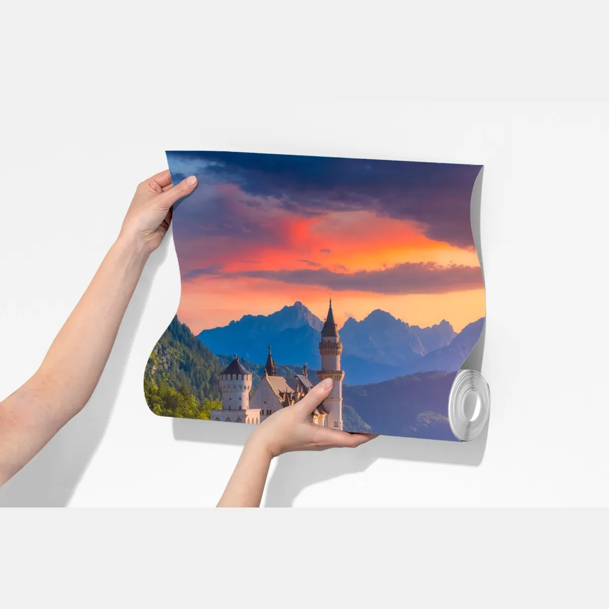 Fototapeta zamek Neuschwanstein o zachodzie słońca – Wallissimo® Fototapeta zamek Neuschwanstein o zachodzie słońca – Wallissimo®