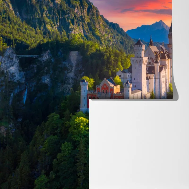 Fototapeta zamek Neuschwanstein o zachodzie słońca – Wallissimo® Fototapeta zamek Neuschwanstein o zachodzie słońca – Wallissimo®