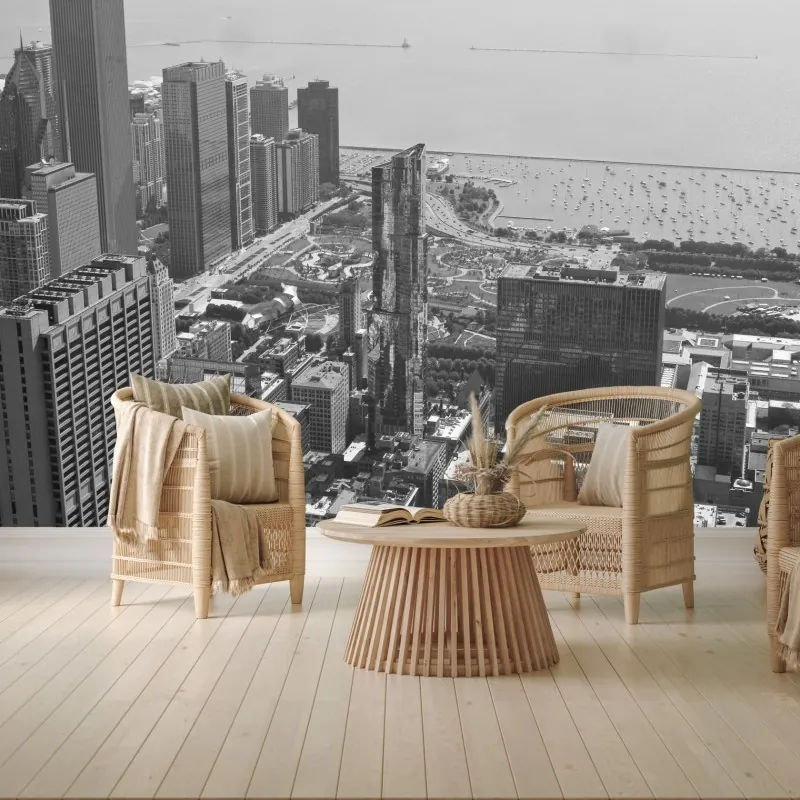 Fototapeta czarno-biała panorama miejskiej linii brzegowej