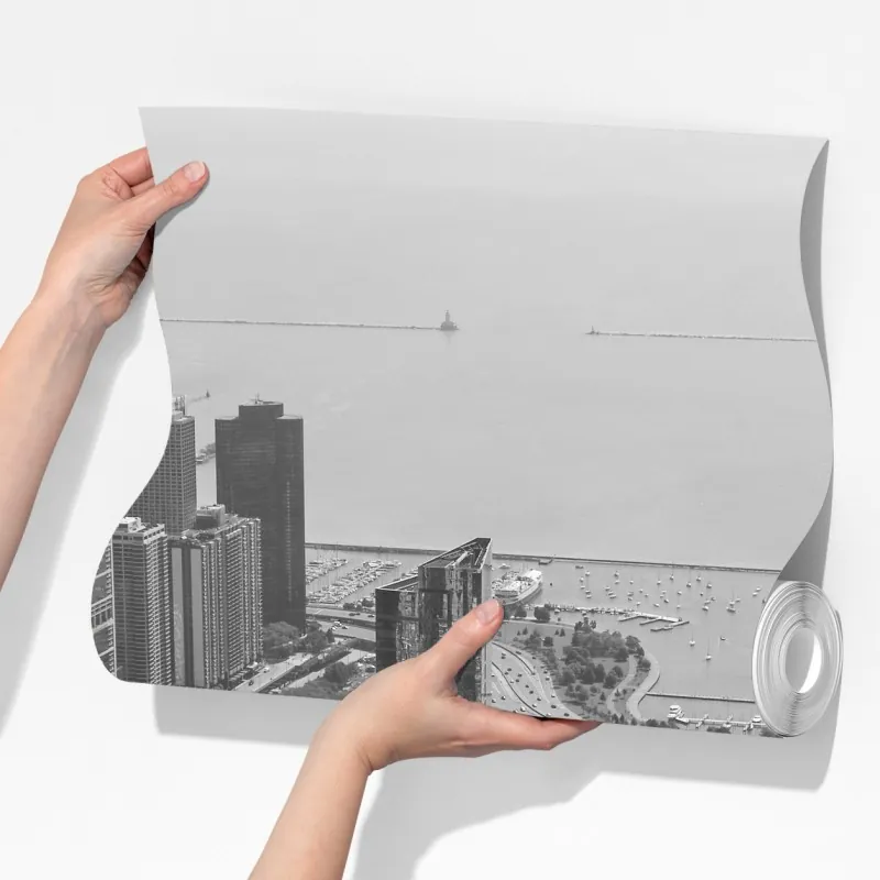 Fototapeta czarno-biała panorama miejskiej linii brzegowej – Wallissimo® Fototapeta czarno-biała panorama miejskiej linii brzegowej – Wallissimo®