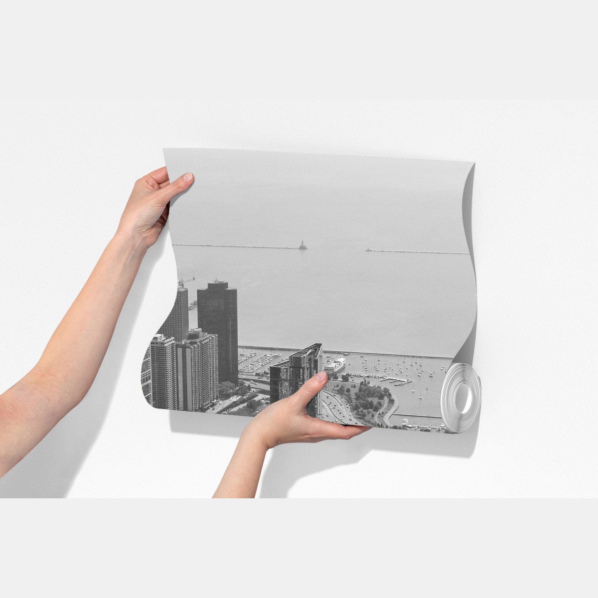 Fototapeta czarno-biała panorama miejskiej linii brzegowej – Wallissimo® Fototapeta czarno-biała panorama miejskiej linii brzegowej – Wallissimo®