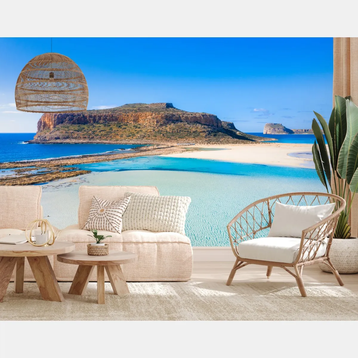 Fototapeta turkusowa laguna z skalistą wyspą – Wallissimo® Fototapeta turkusowa laguna z skalistą wyspą – Wallissimo®