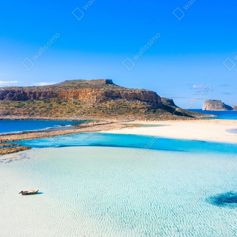 Fototapeta turkusowa laguna z skalistą wyspą – Wallissimo® Fototapeta turkusowa laguna z skalistą wyspą – Wallissimo®