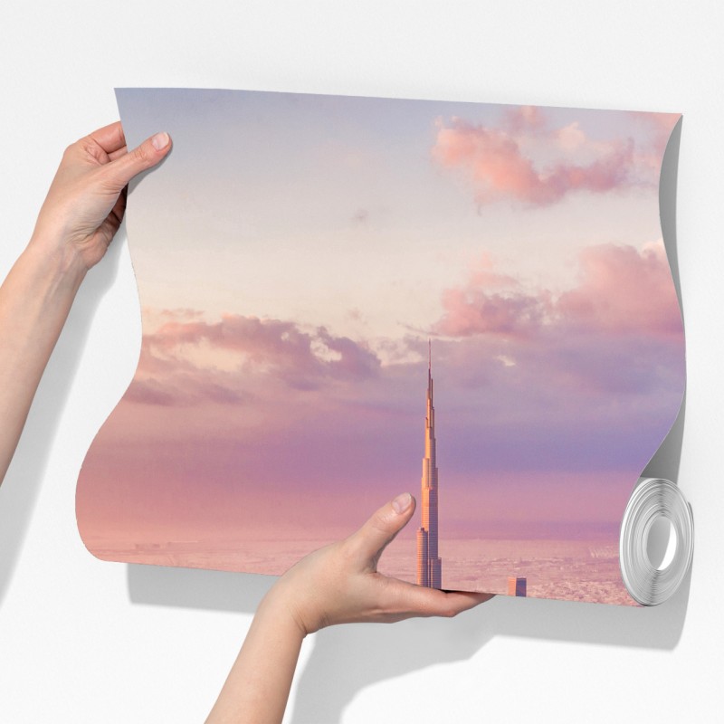 Fototapeta zachód słońca nad panoramą Dubaju z Burj Khalifa – Wallissimo® Fototapeta zachód słońca nad panoramą Dubaju z Burj Khalifa – Wallissimo®