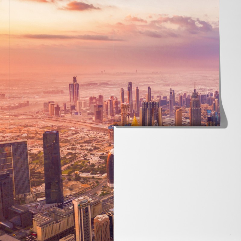 Fototapeta zachód słońca nad panoramą Dubaju z Burj Khalifa – Wallissimo® Fototapeta zachód słońca nad panoramą Dubaju z Burj Khalifa – Wallissimo®