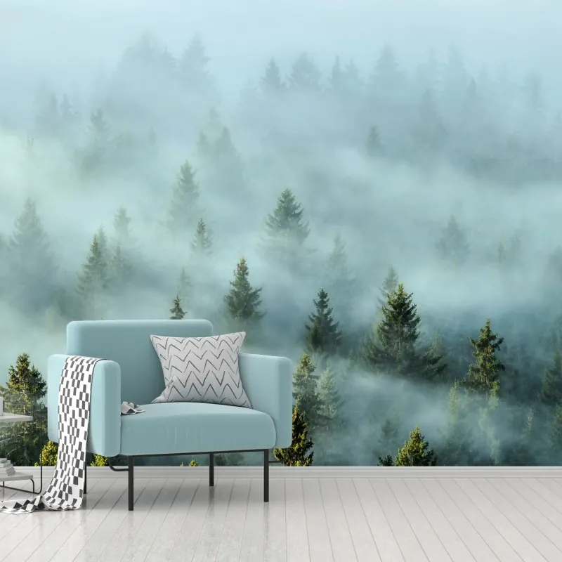 Fototapeta mglisty las jodłowy o poranku