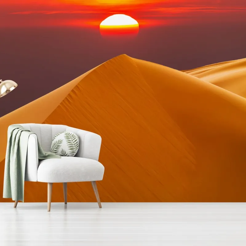 Fototapeta złoty zachód słońca nad wydmami pustyni