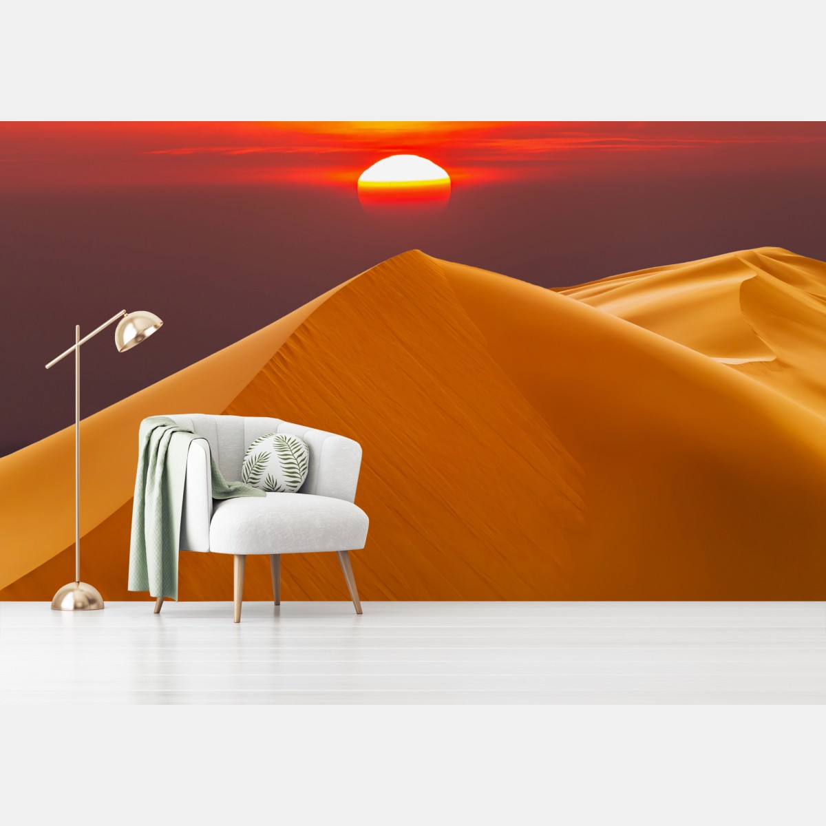Wall mural golden desert sunset over sand dunes