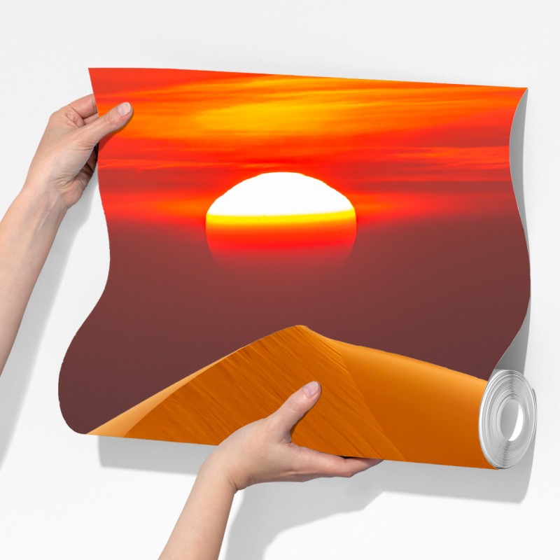 Fototapeta złoty zachód słońca nad wydmami pustyni – Wallissimo® Fototapeta złoty zachód słońca nad wydmami pustyni – Wallissimo®