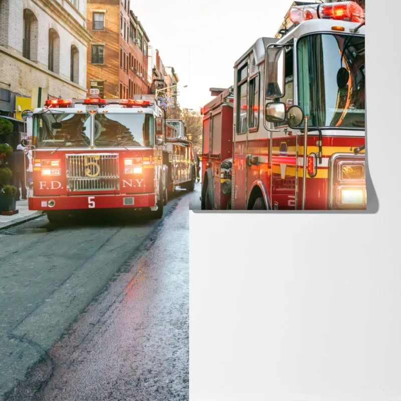 Fototapeta wozy strażackie na ulicy Manhattan, Nowy Jork – Wallissimo® Fototapeta wozy strażackie na ulicy Manhattan, Nowy Jork – Wallissimo®