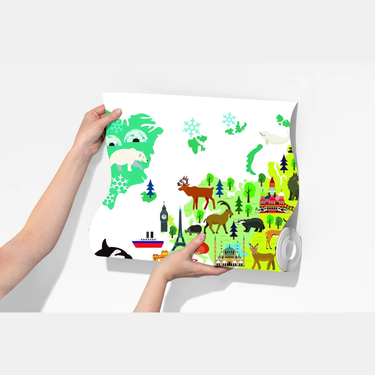 Fototapeta kolorowa mapa świata z zwierzętami – Wallissimo® Fototapeta kolorowa mapa świata z zwierzętami – Wallissimo®