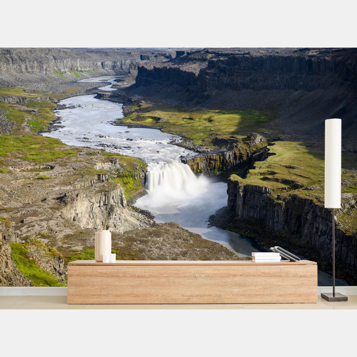 Wall mural majestic waterfall in Icelandic canyon