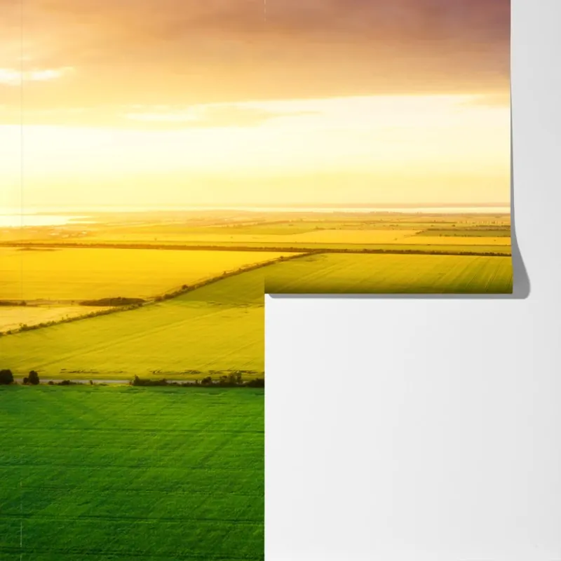 Fototapeta zachód słońca nad zielonymi polami – Wallissimo® Fototapeta zachód słońca nad zielonymi polami – Wallissimo®