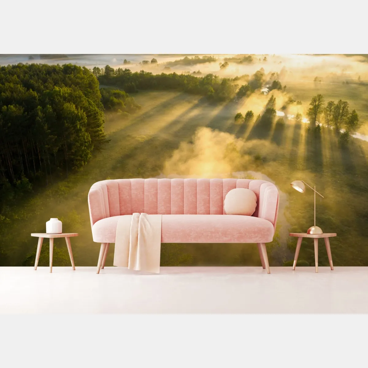 Fototapeta złote poranne światło nad mglistą rzeką – Wallissimo® Fototapeta złote poranne światło nad mglistą rzeką – Wallissimo®