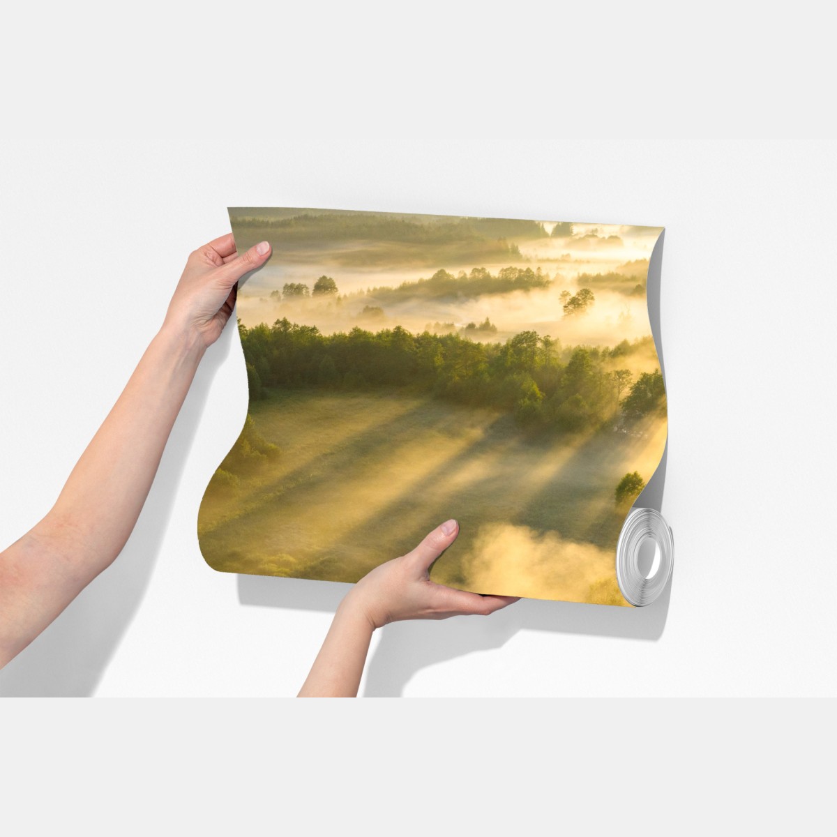 Fototapeta złote poranne światło nad mglistą rzeką – Wallissimo® Fototapeta złote poranne światło nad mglistą rzeką – Wallissimo®