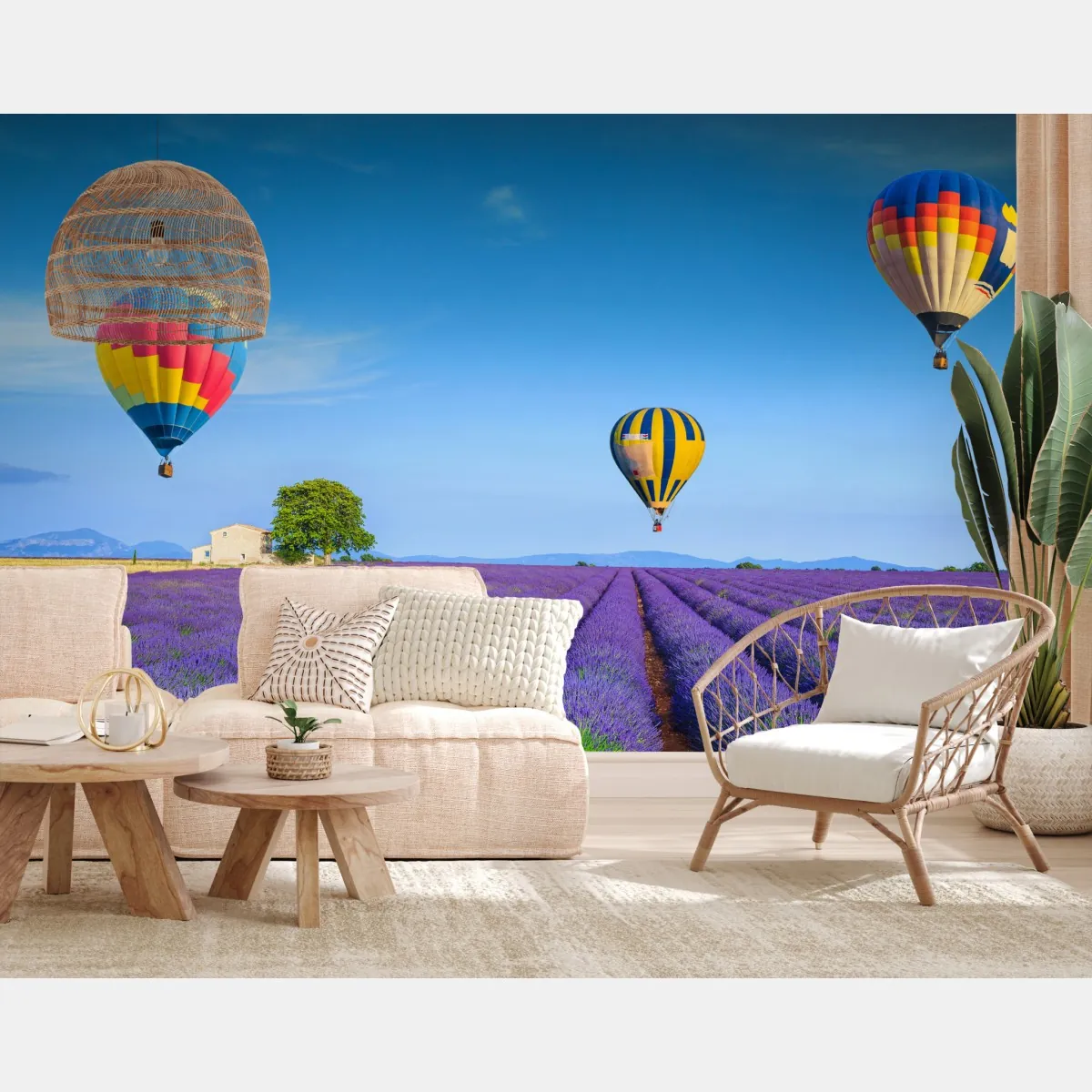 Fototapeta pola lawendy w Valensole z balonami – Wallissimo® Fototapeta pola lawendy w Valensole z balonami – Wallissimo®