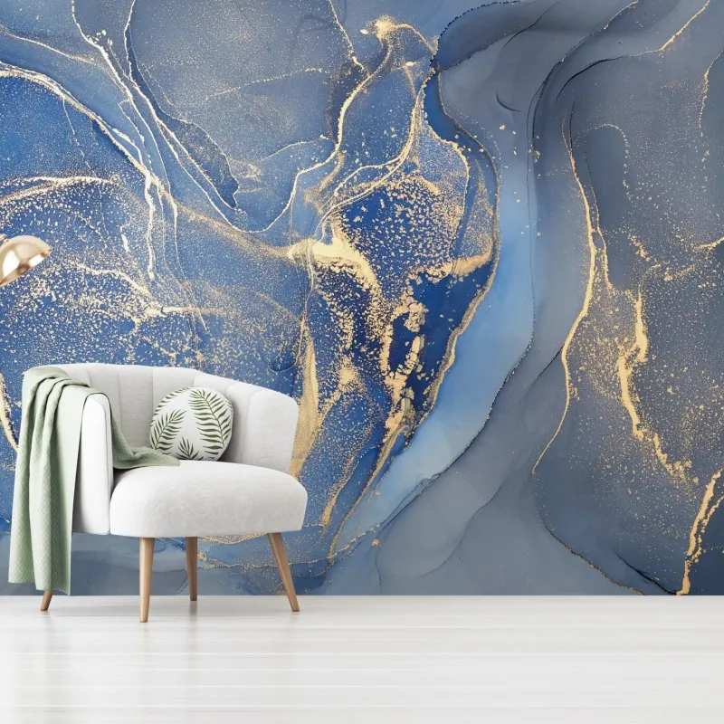 Fototapeta oceaniczny niebieski marmur ze złotymi żyłkami