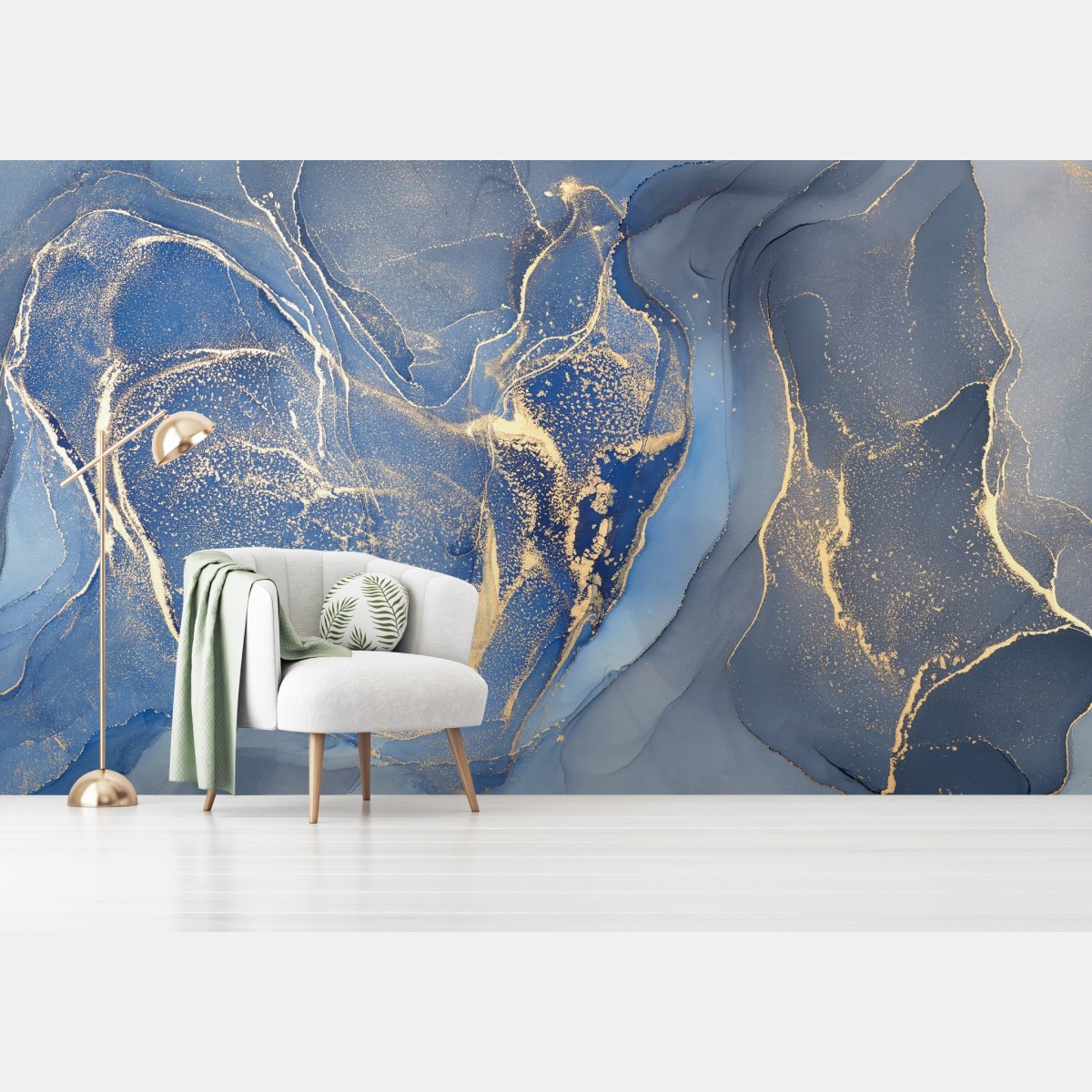 Wall mural ocean blue marble with gold veins