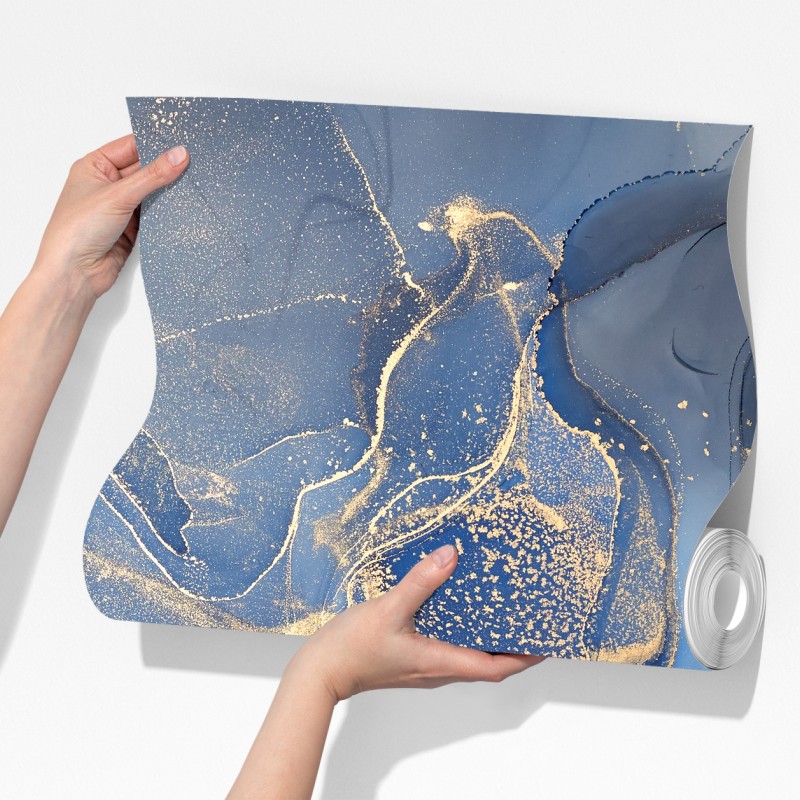 Fototapeta oceaniczny niebieski marmur ze złotymi żyłkami – Wallissimo® Fototapeta oceaniczny niebieski marmur ze złotymi żyłkami – Wallissimo®