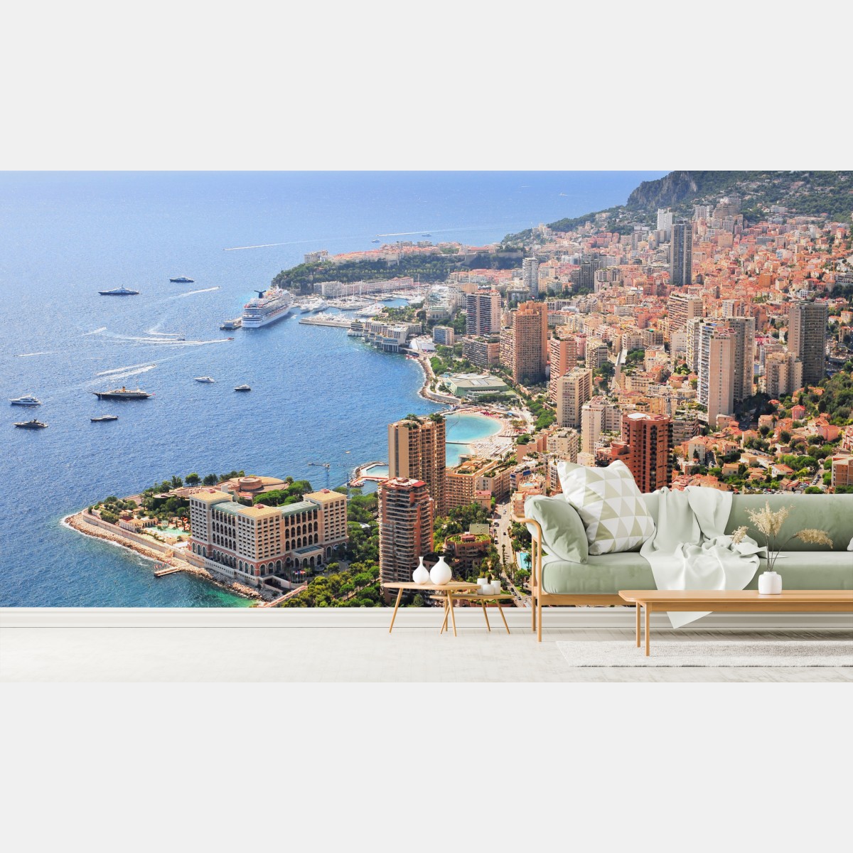 Wall mural sunlit mediterranean city skyline
