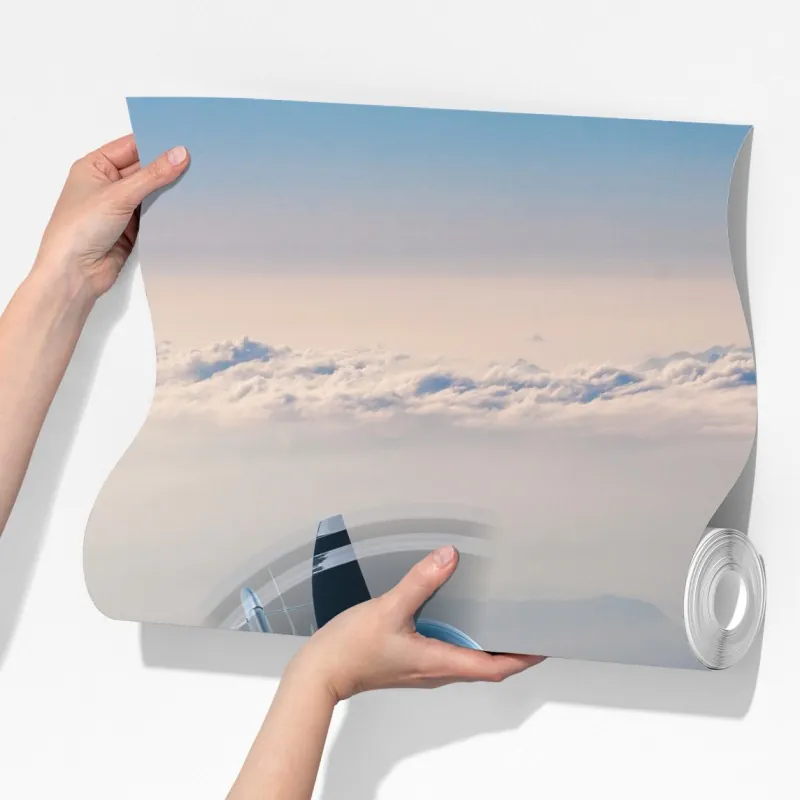 Fototapeta srebrny samolot śmigłowy nad mglistymi górami – Wallissimo® Fototapeta srebrny samolot śmigłowy nad mglistymi górami – Wallissimo®