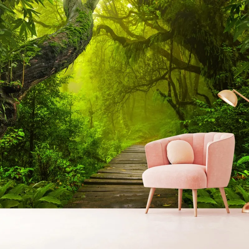 Fototapeta mistyczna zielona ścieżka w lesie