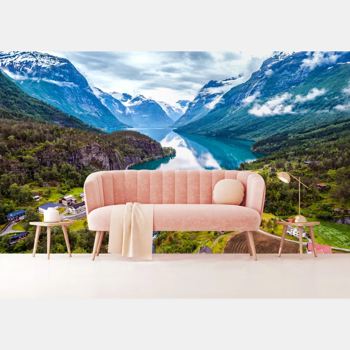 Fototapeta Norwegia fjord z lotu ptaka – Wallissimo® Fototapeta Norwegia fjord z lotu ptaka – Wallissimo®