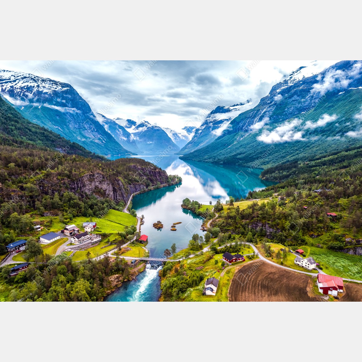 Fototapeta Norwegia fjord z lotu ptaka – Wallissimo® Fototapeta Norwegia fjord z lotu ptaka – Wallissimo®