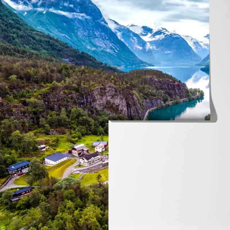 Fototapeta Norwegia fjord z lotu ptaka – Wallissimo® Fototapeta Norwegia fjord z lotu ptaka – Wallissimo®