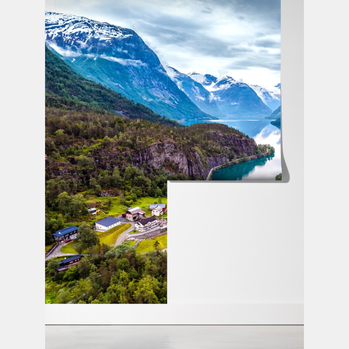 Fototapeta Norwegia fjord z lotu ptaka – Wallissimo® Fototapeta Norwegia fjord z lotu ptaka – Wallissimo®