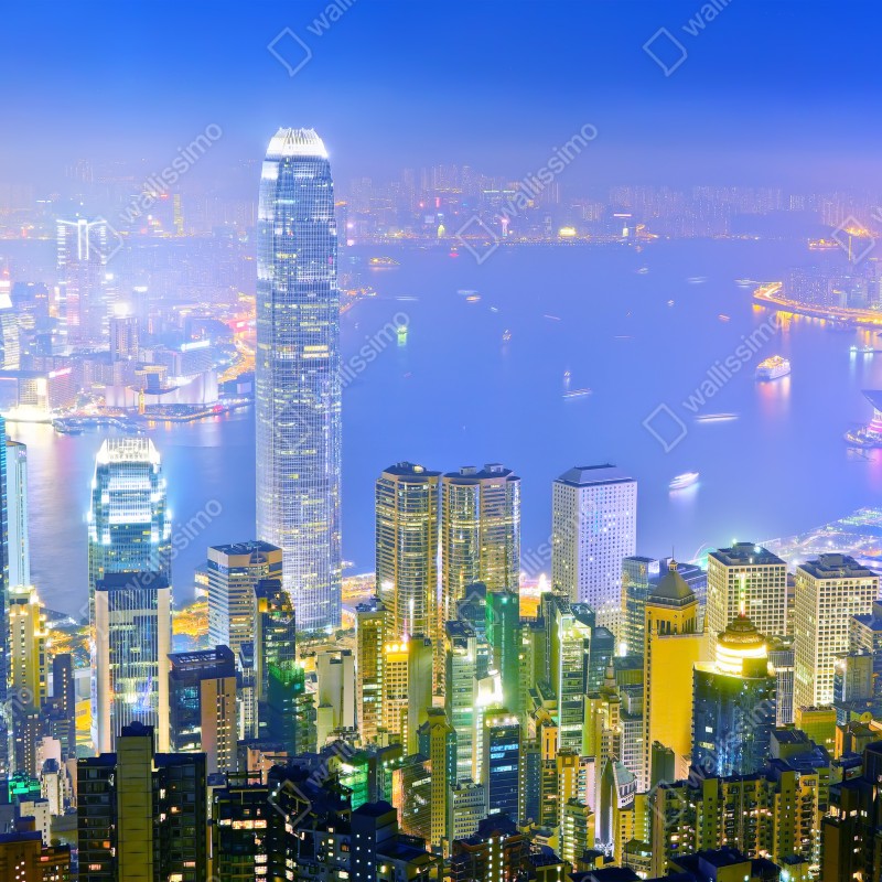 Fototapeta panorama Hong Kongu nocą – Wallissimo® Fototapeta panorama Hong Kongu nocą – Wallissimo®