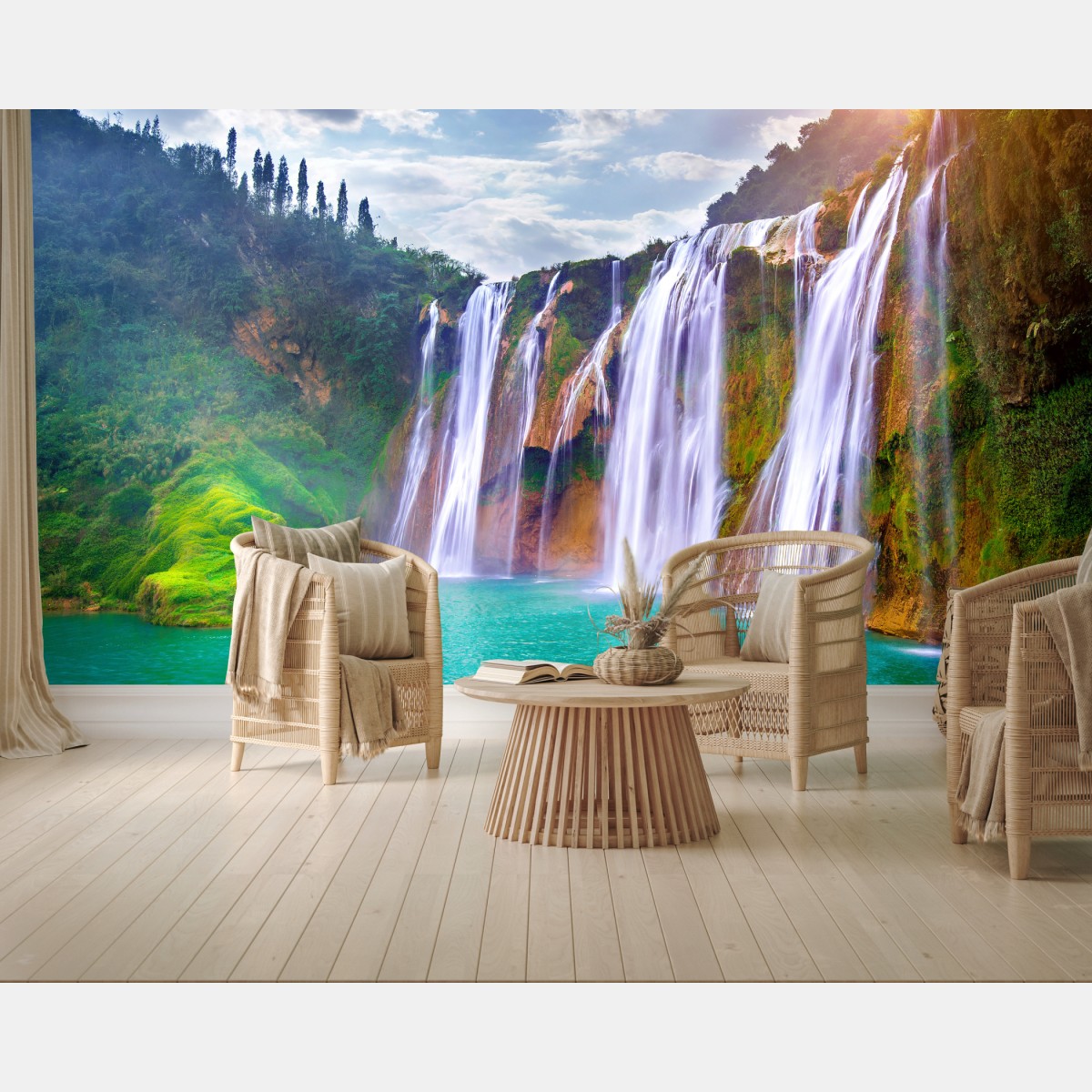 Wall mural Jiulong waterfall turquoise cascade in Luoping, China