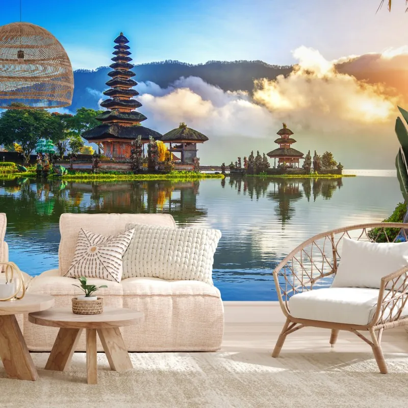 Fototapeta Pura Ulun Danu Bratan o wschodzie słońca – Wallissimo® Fototapeta Pura Ulun Danu Bratan o wschodzie słońca – Wallissimo®