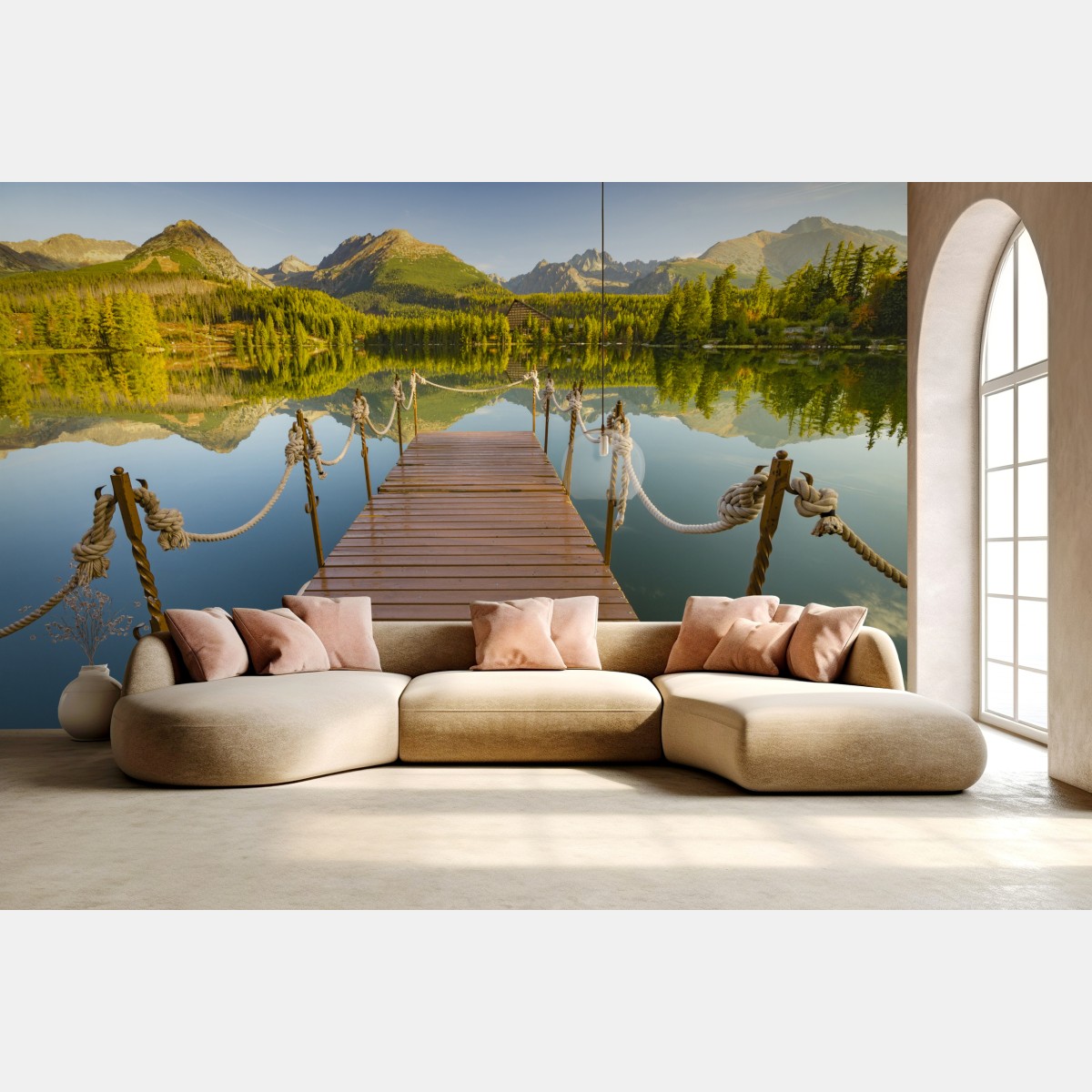 Wall mural mountain lake dock at Strbske Pleso