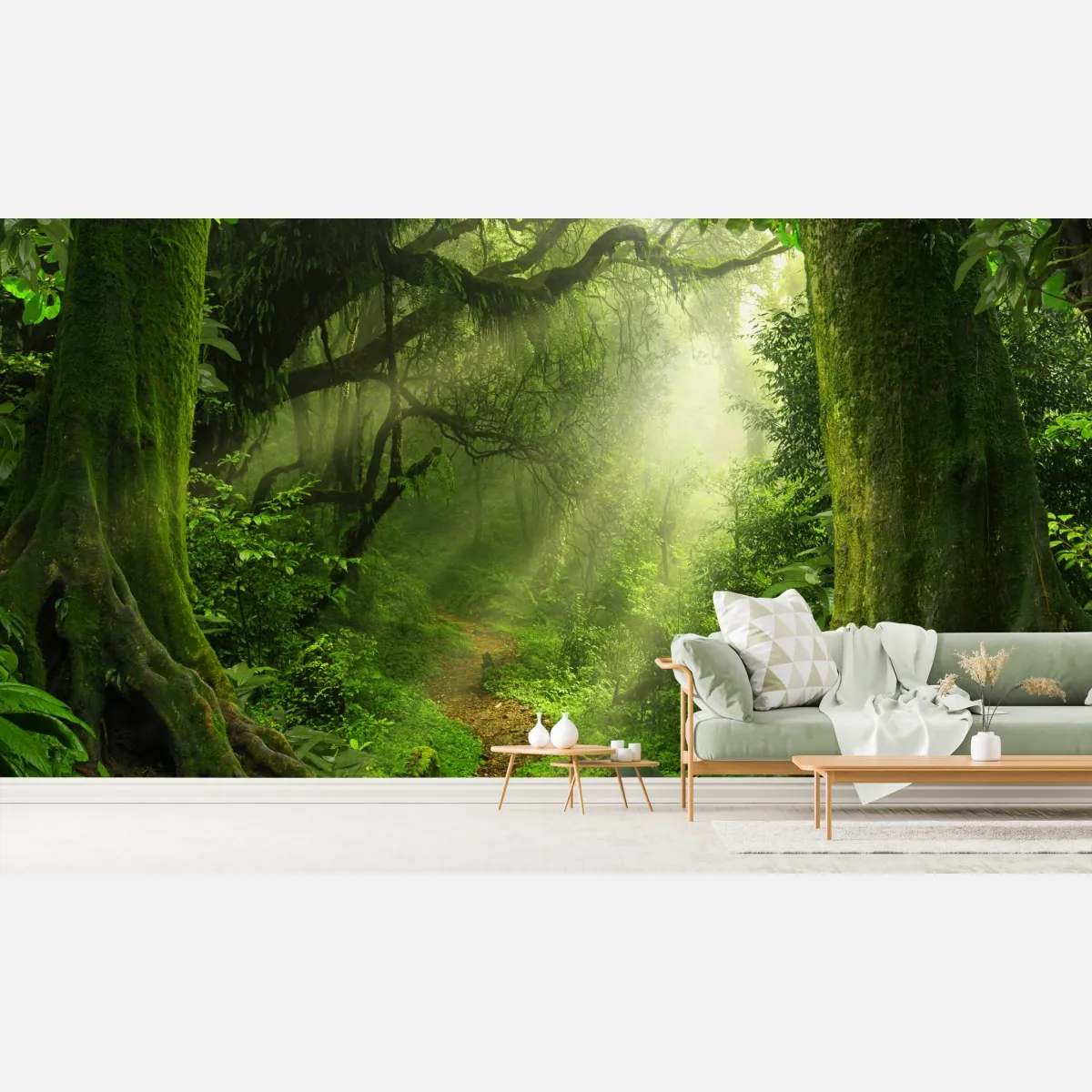 Fototapeta słoneczna leśna ścieżka pokryta mchem – Wallissimo® Fototapeta słoneczna leśna ścieżka pokryta mchem – Wallissimo®