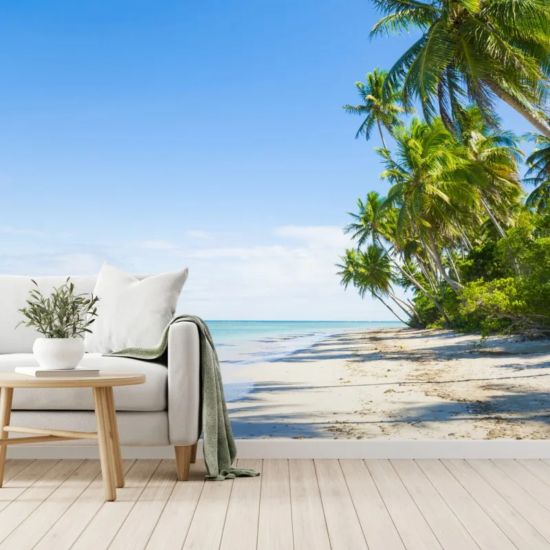 Fototapeta tropikalna plaża z palmami – Wallissimo® Fototapeta tropikalna plaża z palmami – Wallissimo®